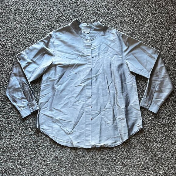 Coldwater Creek Tops - Vintage 100% Silk Coldwater Creek Womens 14 Shiny Silver Button Up Retro Shirt